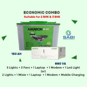 Amaron Hi-Backup 880VA Sinewave Home UPS with Current AR150TN54 Tall Tubular Battery