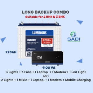 Luminous 1100VA Home Inverter UPS + 220AH Tall Tubular Long Backup Combo